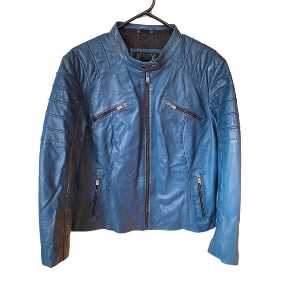 SALE Bod & Christensen Jacket Women L/10 Royal Blue Genuine Leather Moto Jacket - Picture 5 of 8